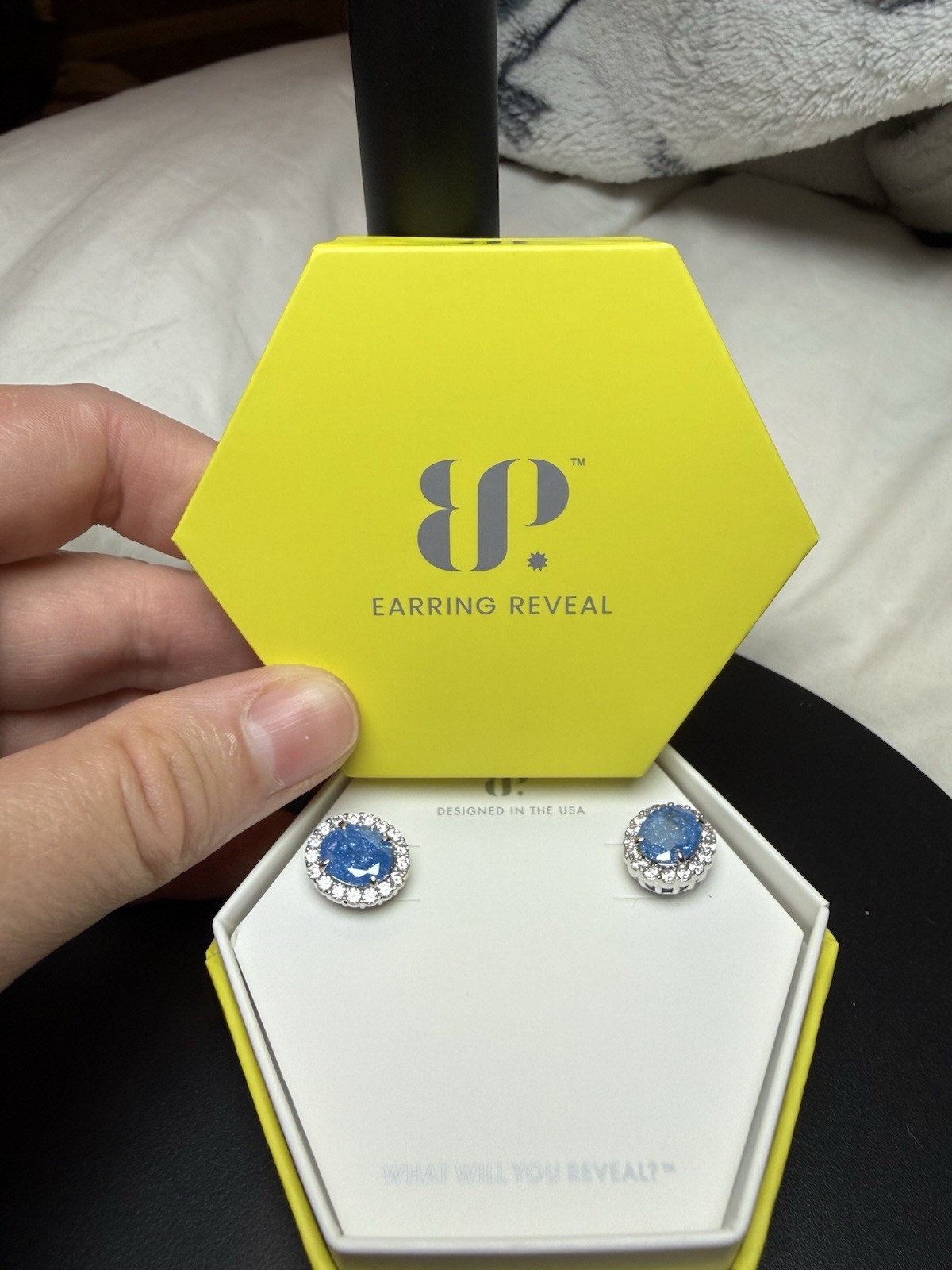BP Earring Reveal Lab-Created Aqua Blue Oval Crystal Halo Stud ER67896