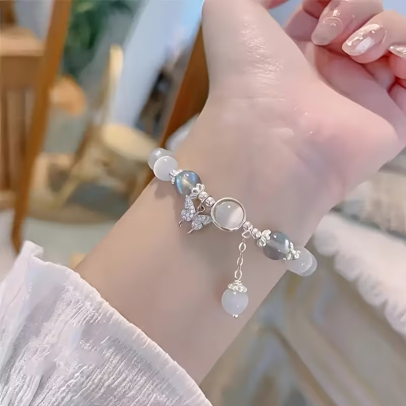 Charming Glass Cat’s Eye Star Butterfly Bracelet Stretchable about 7-8 inch