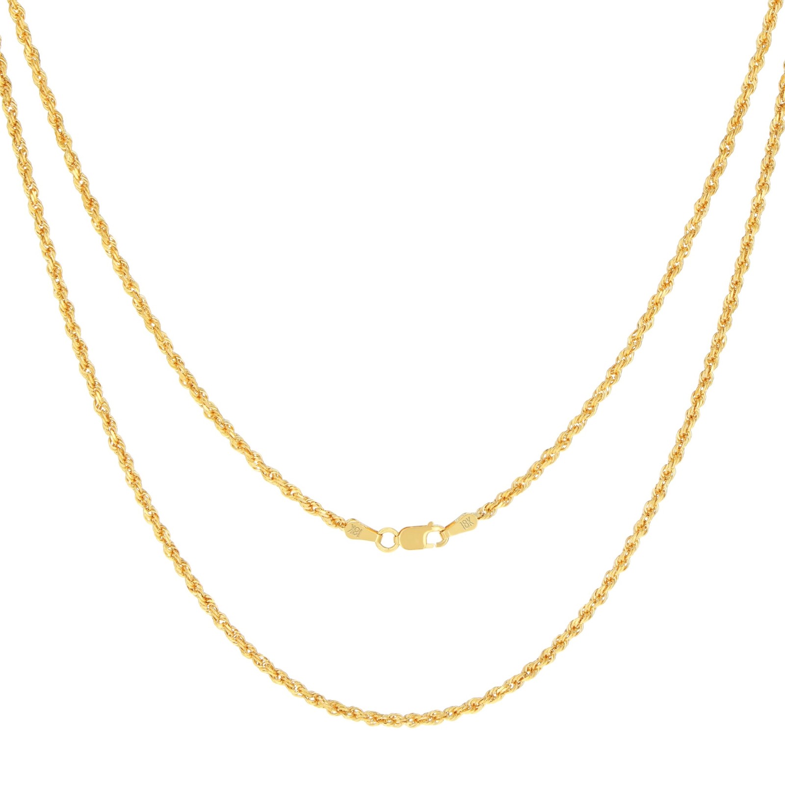 18k Yellow Gold 2mm Diamond Cut Rope Chain Italian Necklace Mens Womens 16″-26″