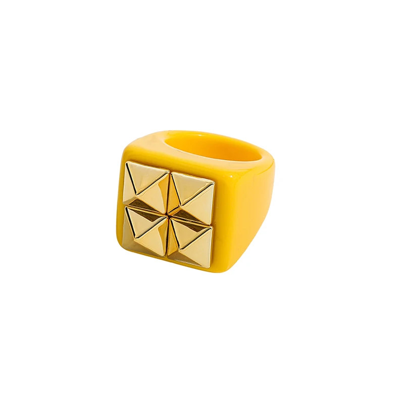 Resin Chunky Ring Geometric Square Round Knuckle Bold Band Women Jewelry