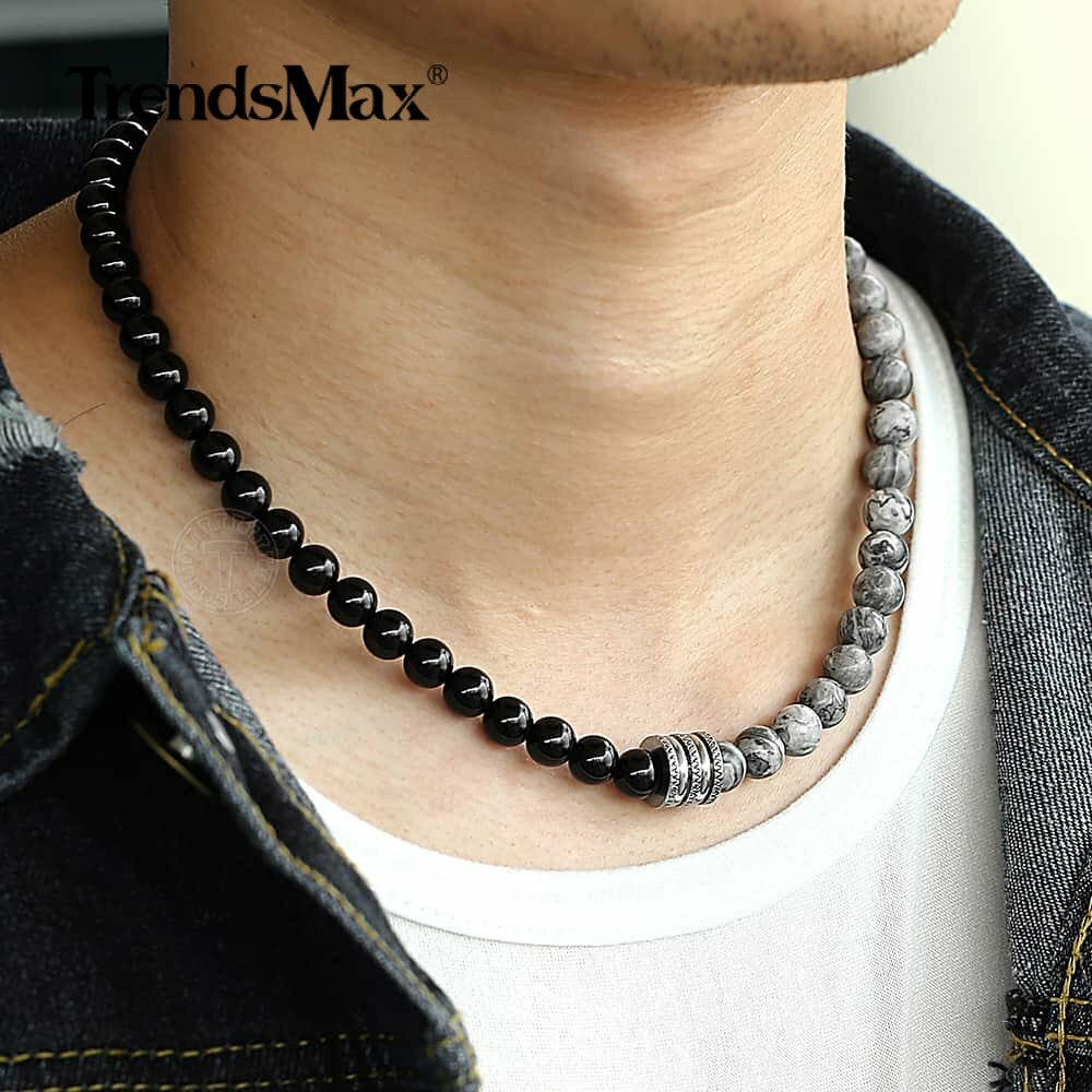 Natural Tiger Eyes Jasper Beaded Necklace for Unisex Stainless Steel Charm Xmas