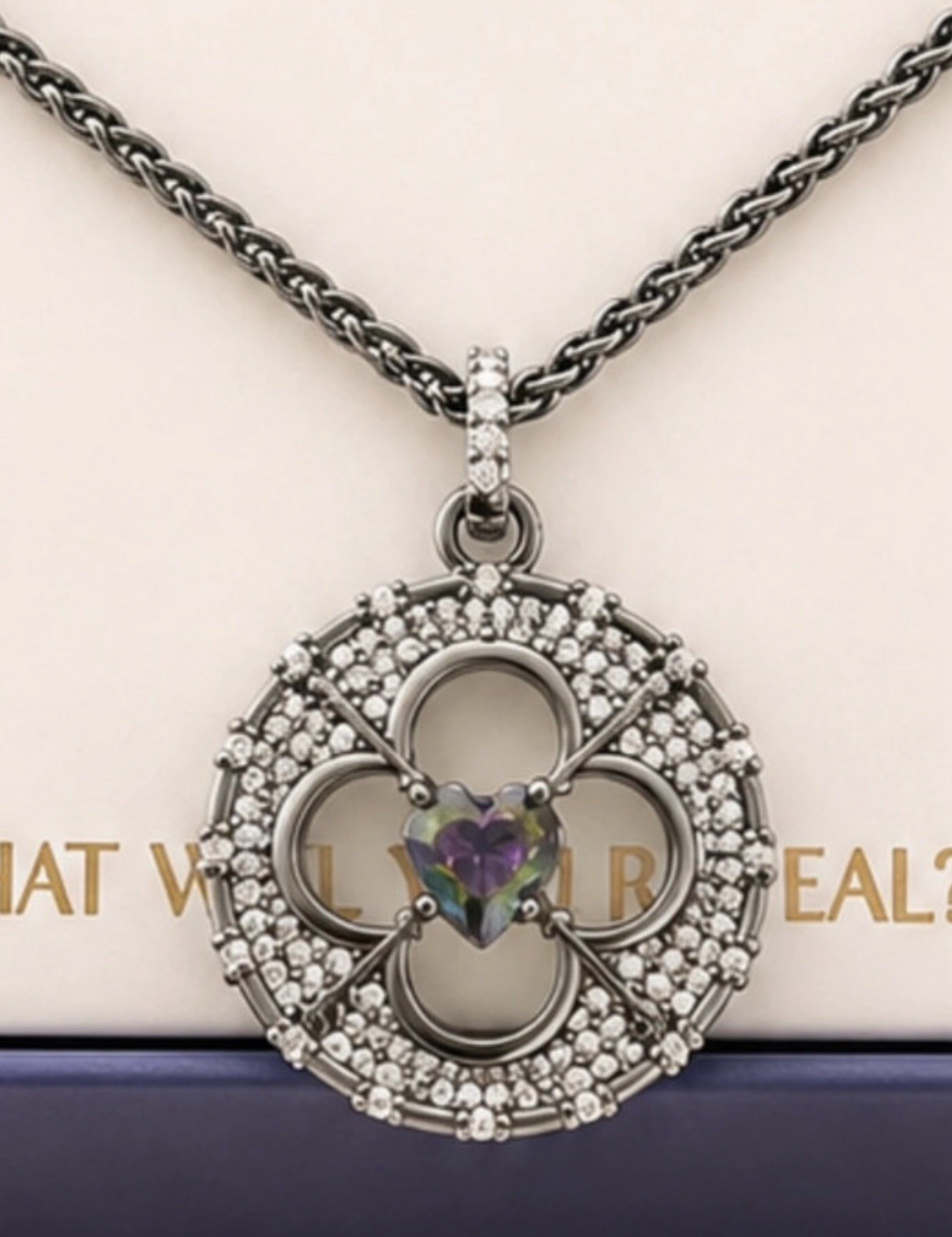 BP Hematite Plated Lab-Created Alexandrite Heart CZ Necklace 18in NK76173