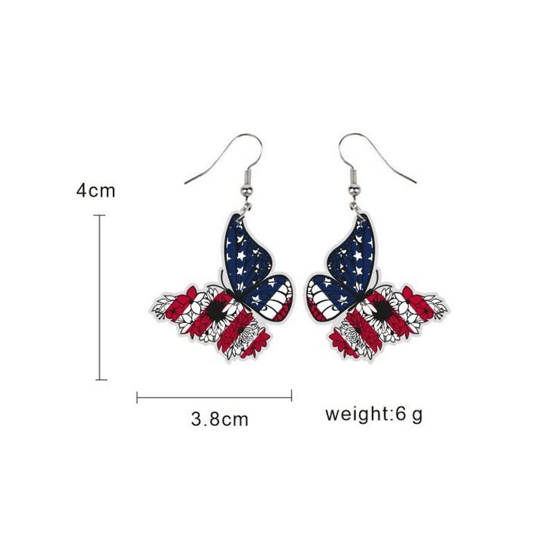 Red White Blue Patriotic Dangle Earrings July 4th Acrylic USA Star Butterfly