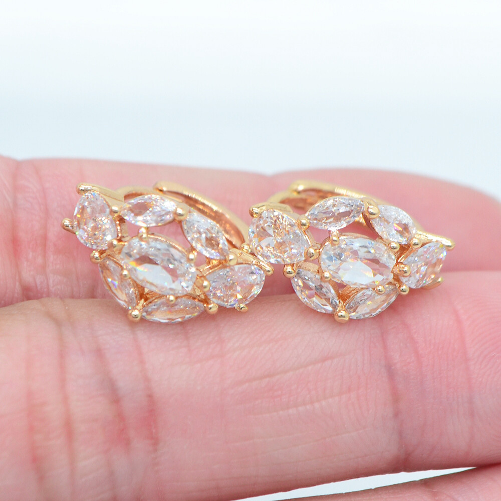 18K Yellow Gold Filled Multicolor Topaz Flower Waterdrop Huggie Earrings