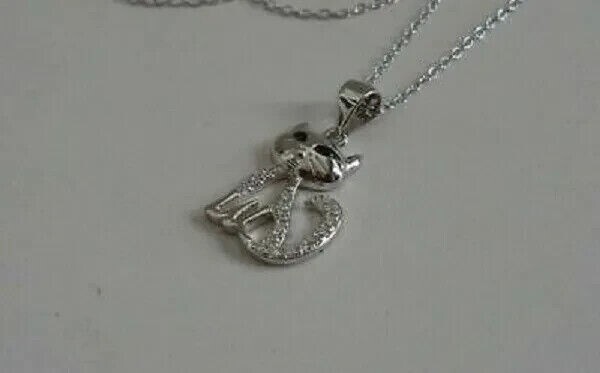 Round Cut Simulated Diamond Stunning Cat Charm Pendant In 14K White Gold Plated
