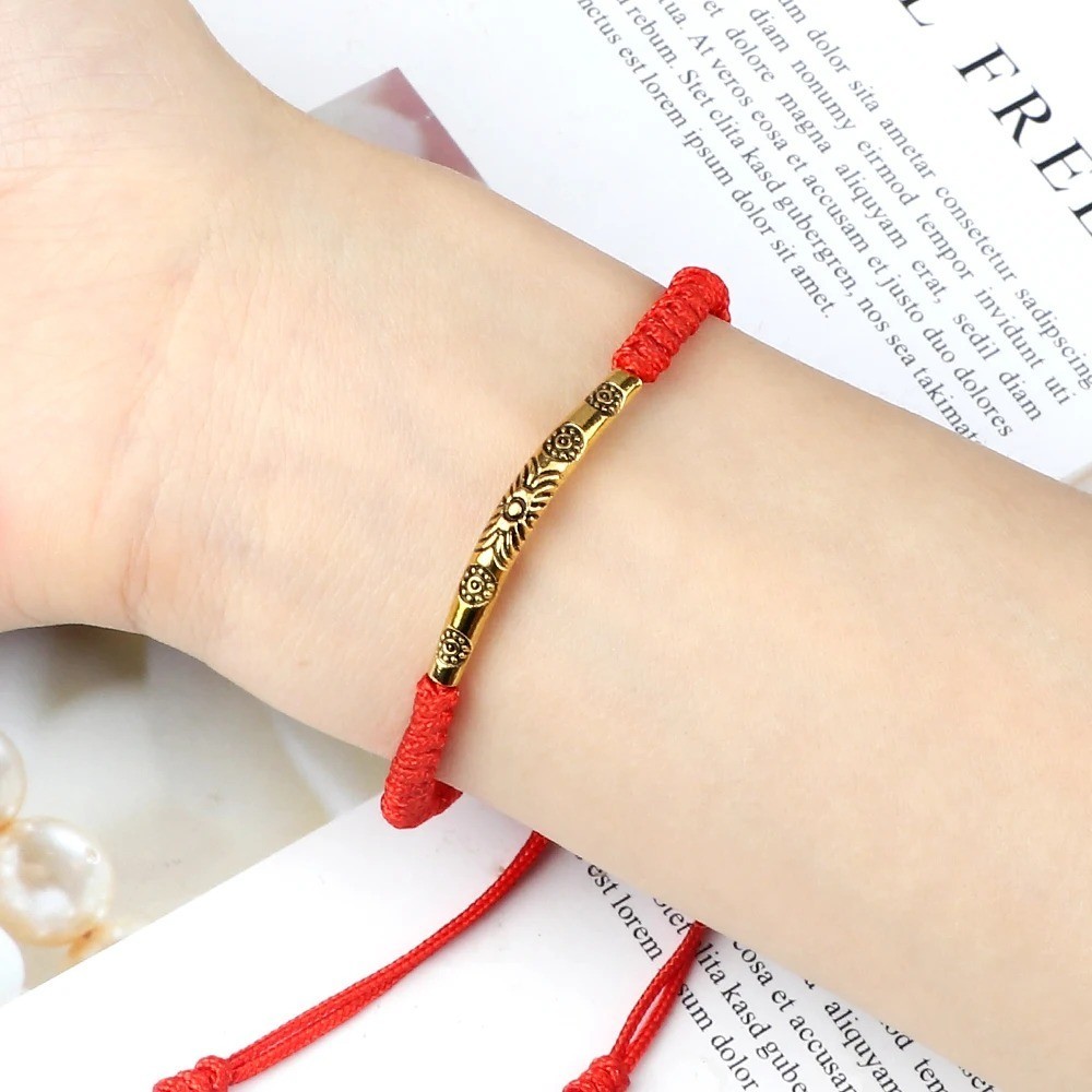 Red Rope Braided Bracelet Gold Silver Copper Beads Unisex Adjustable