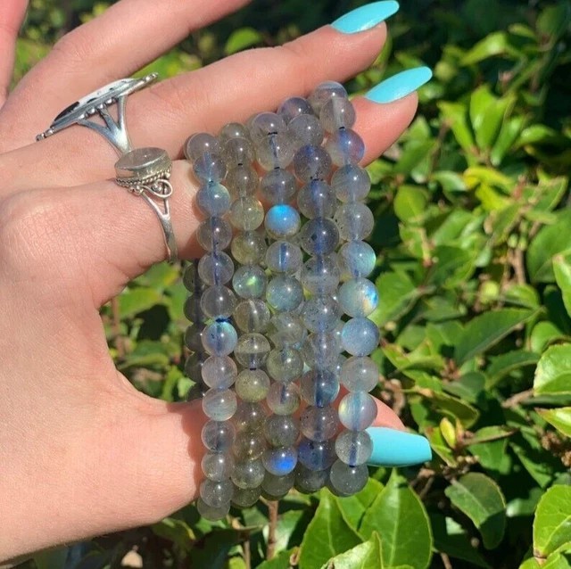 Natural Labradorite 8MM Beads Healing Reiki Gemstone Handmade Stretch Bracelet