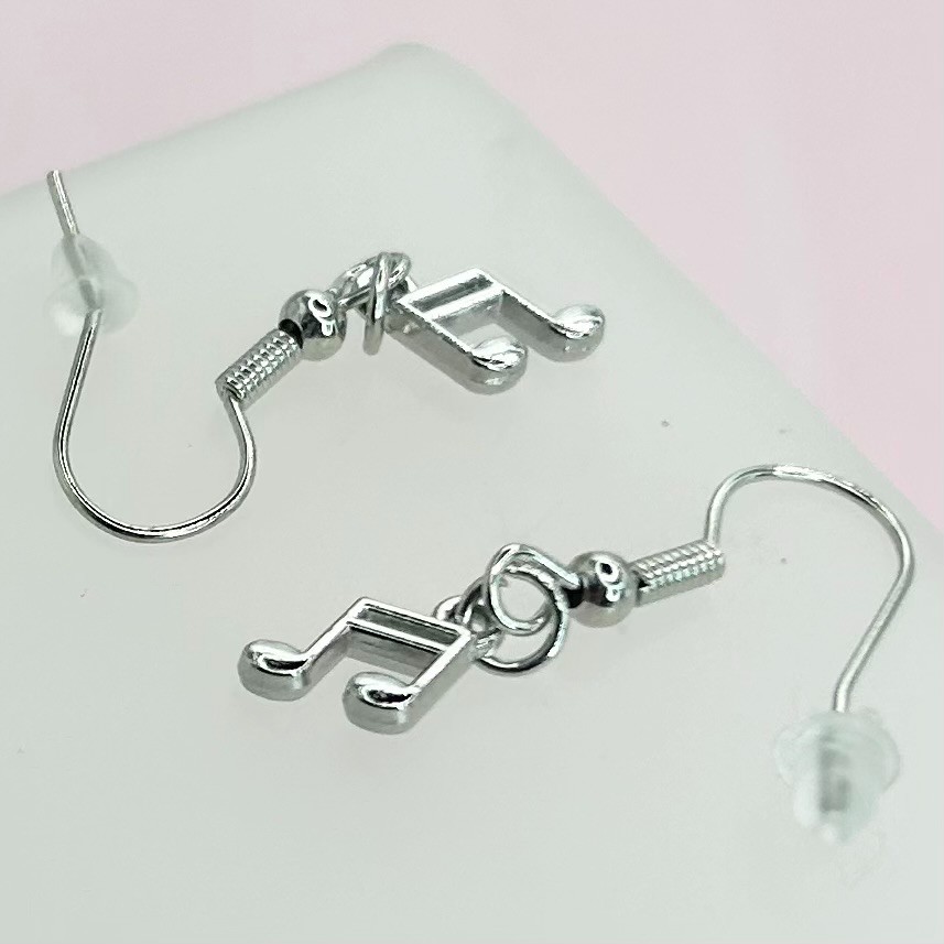 Silver Music Note Pendant Hook Earrings