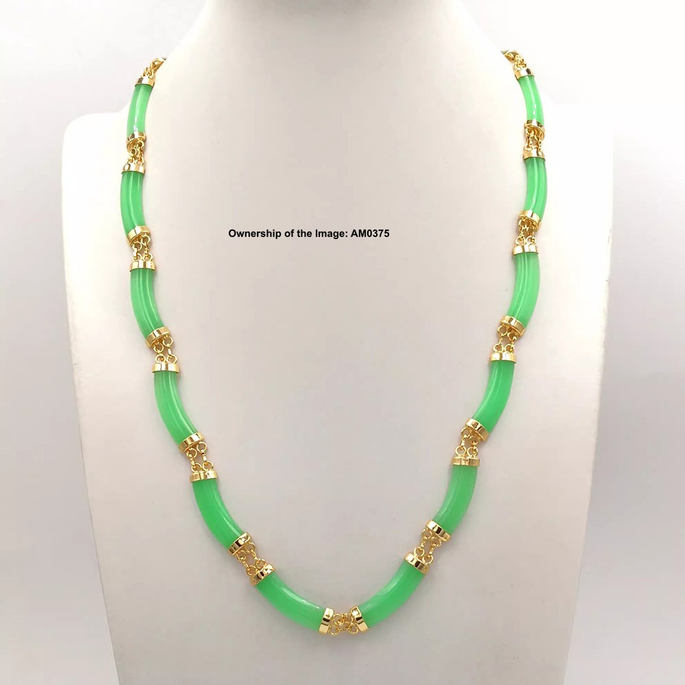 New Heated Light Green Jade 8mm Rectangle Yellow Plated Neacklace 20inch ForHer