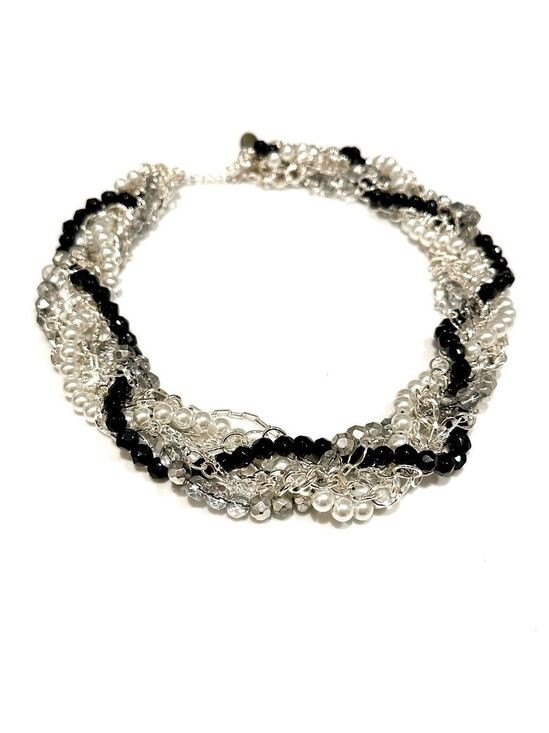 White House Black Market Multi-Strand Twisted Pearl, Black Bead & Crystal NWT