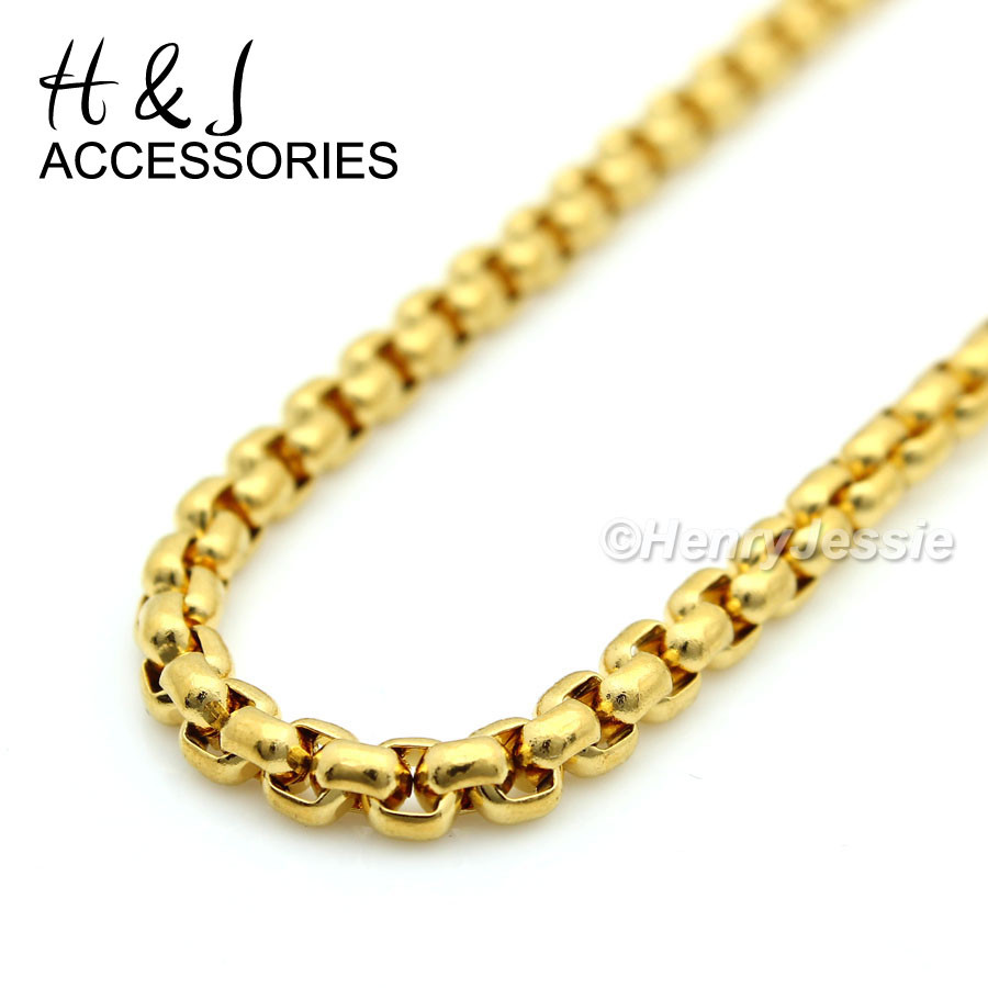 16″-30″MEN Stainless Steel 2mm Gold Plated Box Chain Ankh Cross Pendant*AGP112