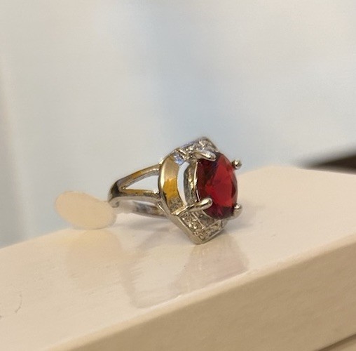 Size 5.5 Ruby CZ With Diamond CZ Accents In Silver Tone Ring No Mark