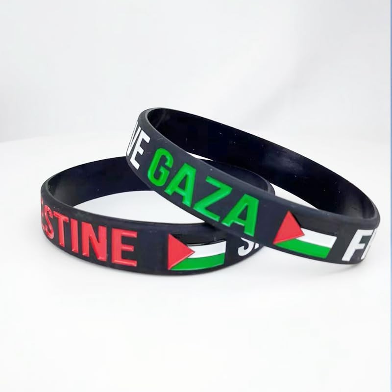 Free Palestine Bracelets Silicone Gaza Flag 2PCS Whit+Black
