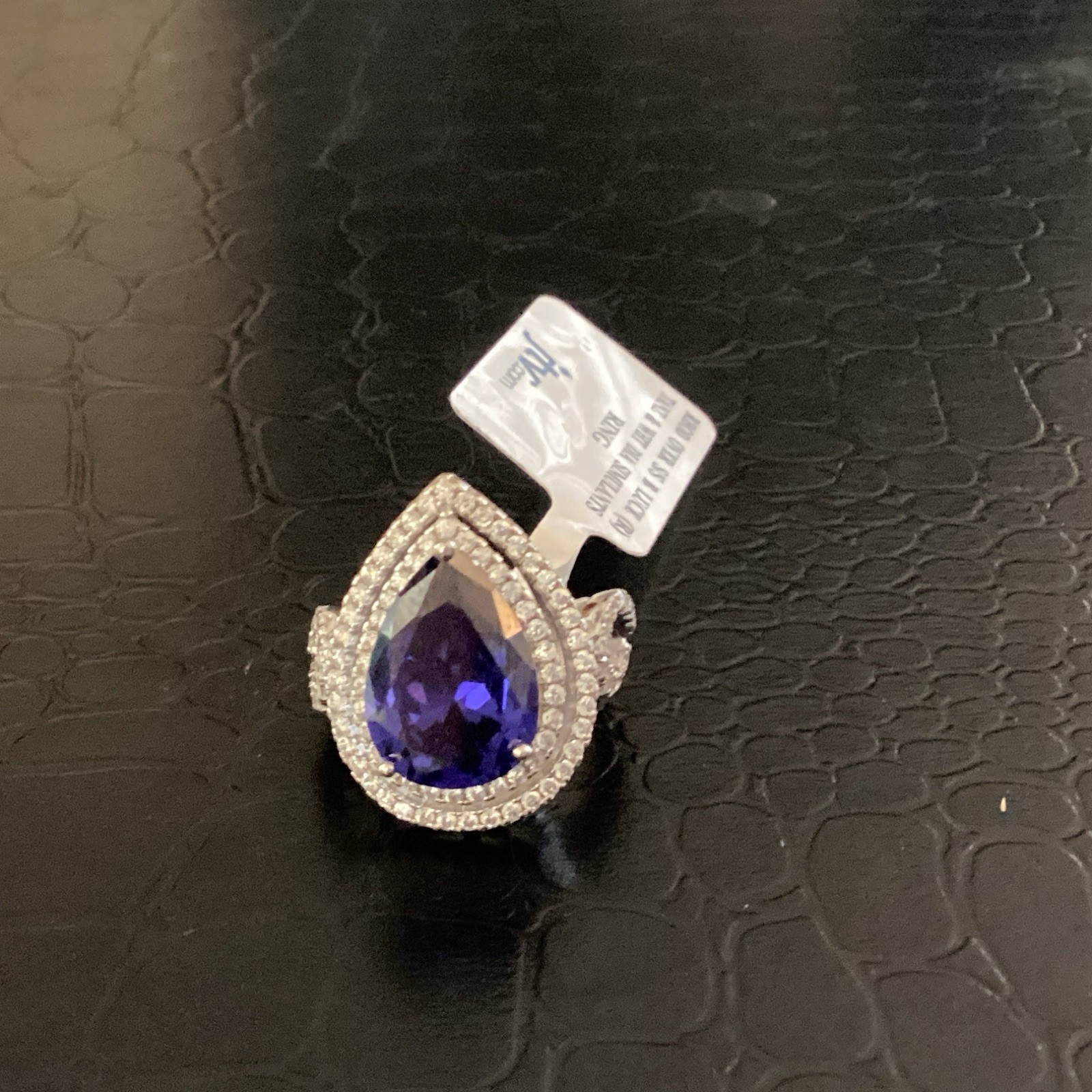 Bella Luce Rhodium Over 925 Sterling Silver Sim diamond/Tanzanite Halo Ring Sz 5