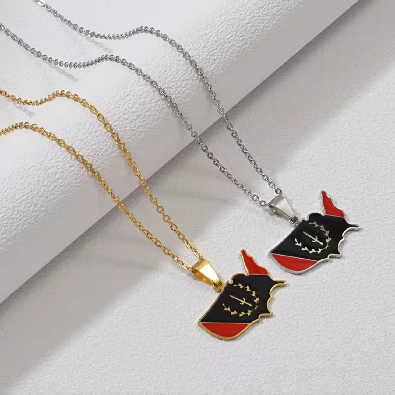 Black American Heritage Soulaan Flag USA Map Pendant Necklace