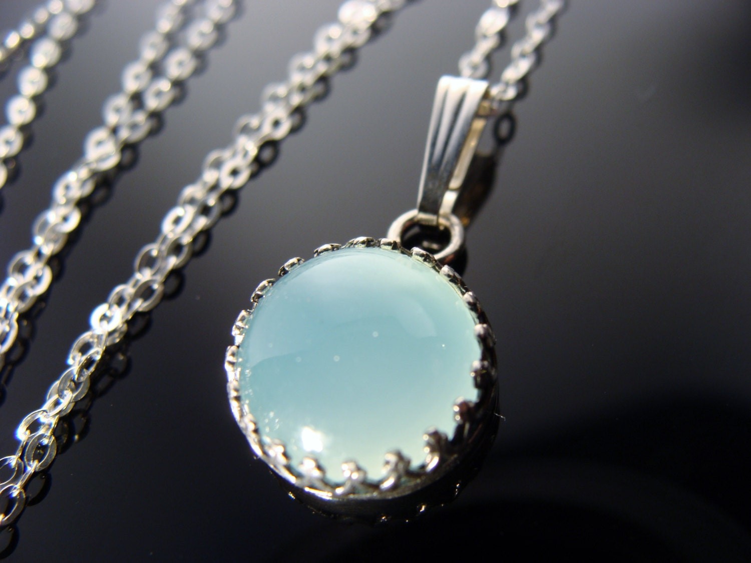 Aqua Blue Chalcedony Pendant Necklace · 925 Sterling Silver · Bezel Set
