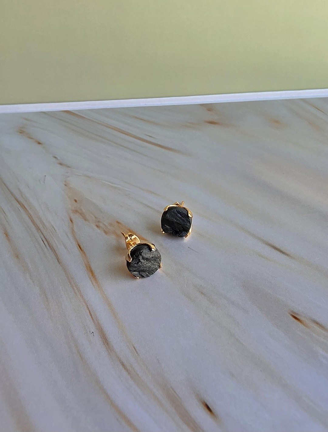 Black Tourmaline Gold Stud Earrings 18K Plated Healing Protection Gift