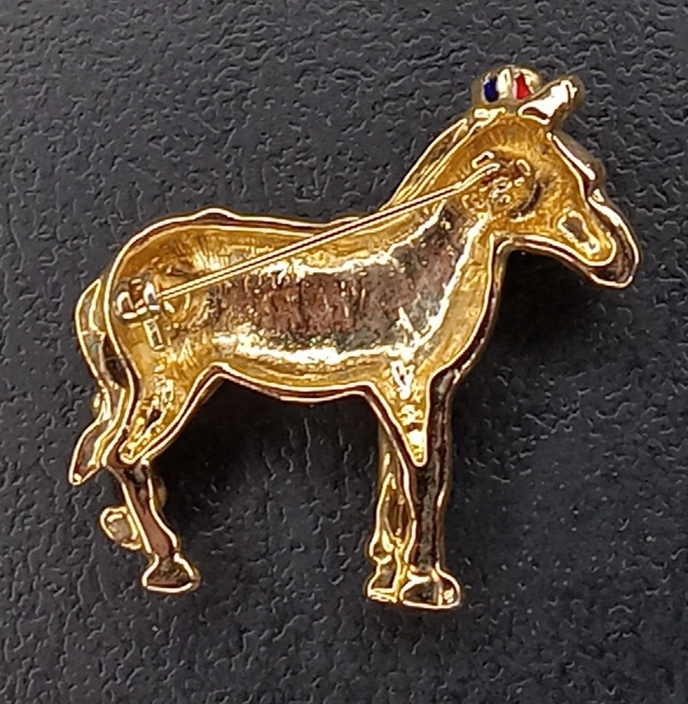 Donkey Democrat Hat Star Green Eye Brooch Pin Vintage No Maker Mark