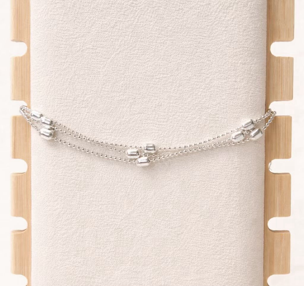 Silver Layered Ball Chain Bracelet,Triple Chain Bracelet, Adjustable BR046
