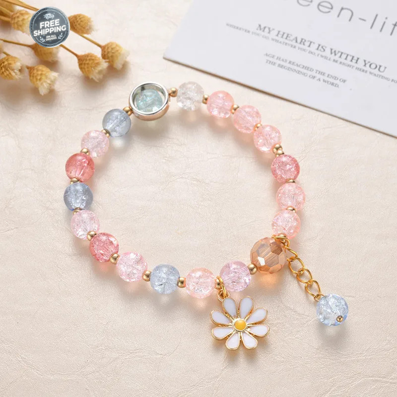 Sweet Vintage Pearl Lily Tulip Flower Bracelet for Women Fashion Cute