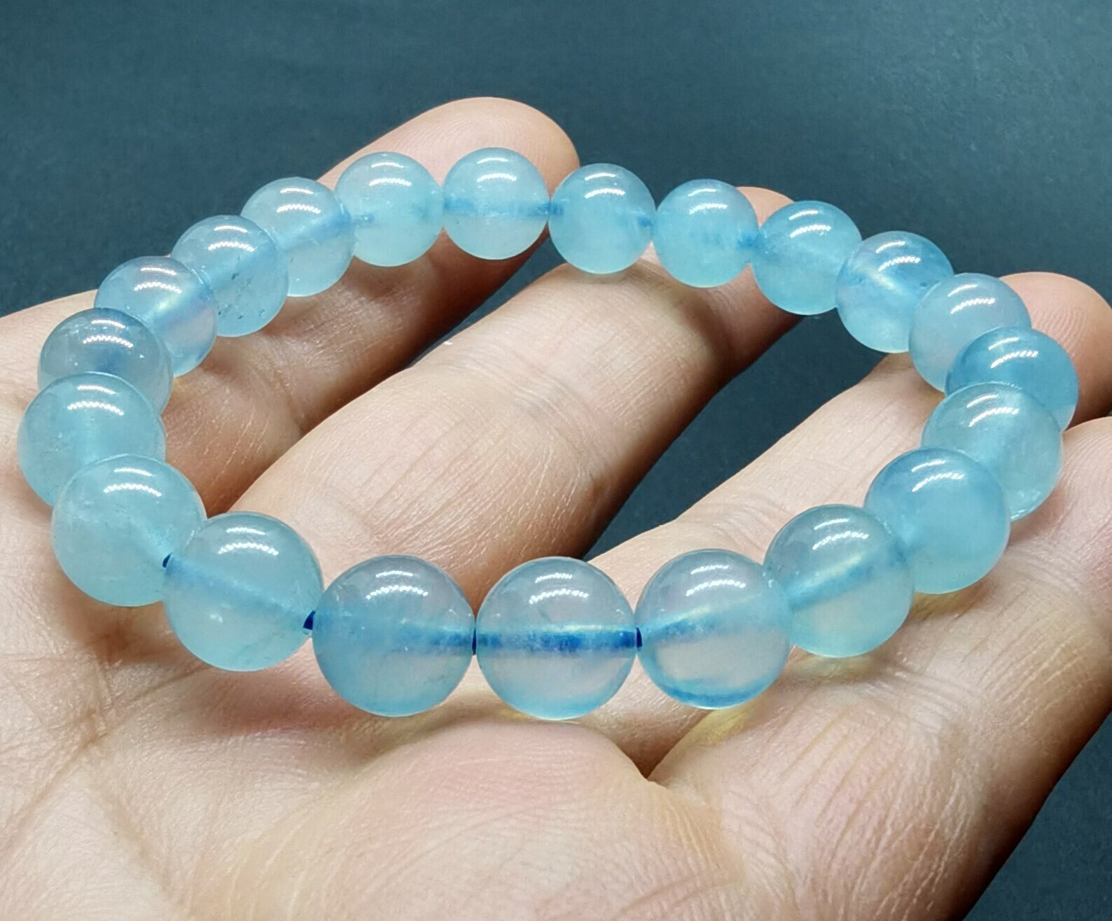 5pcs Natural Aquamarine 8mm Blue Bead Bracelet Healing March Birthstone Gifts