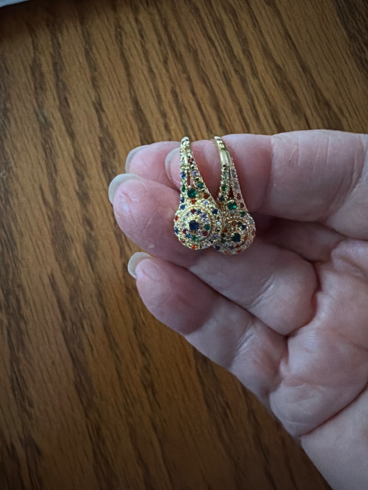 New Goldtone Leverback Earrings with colorful gemstones,