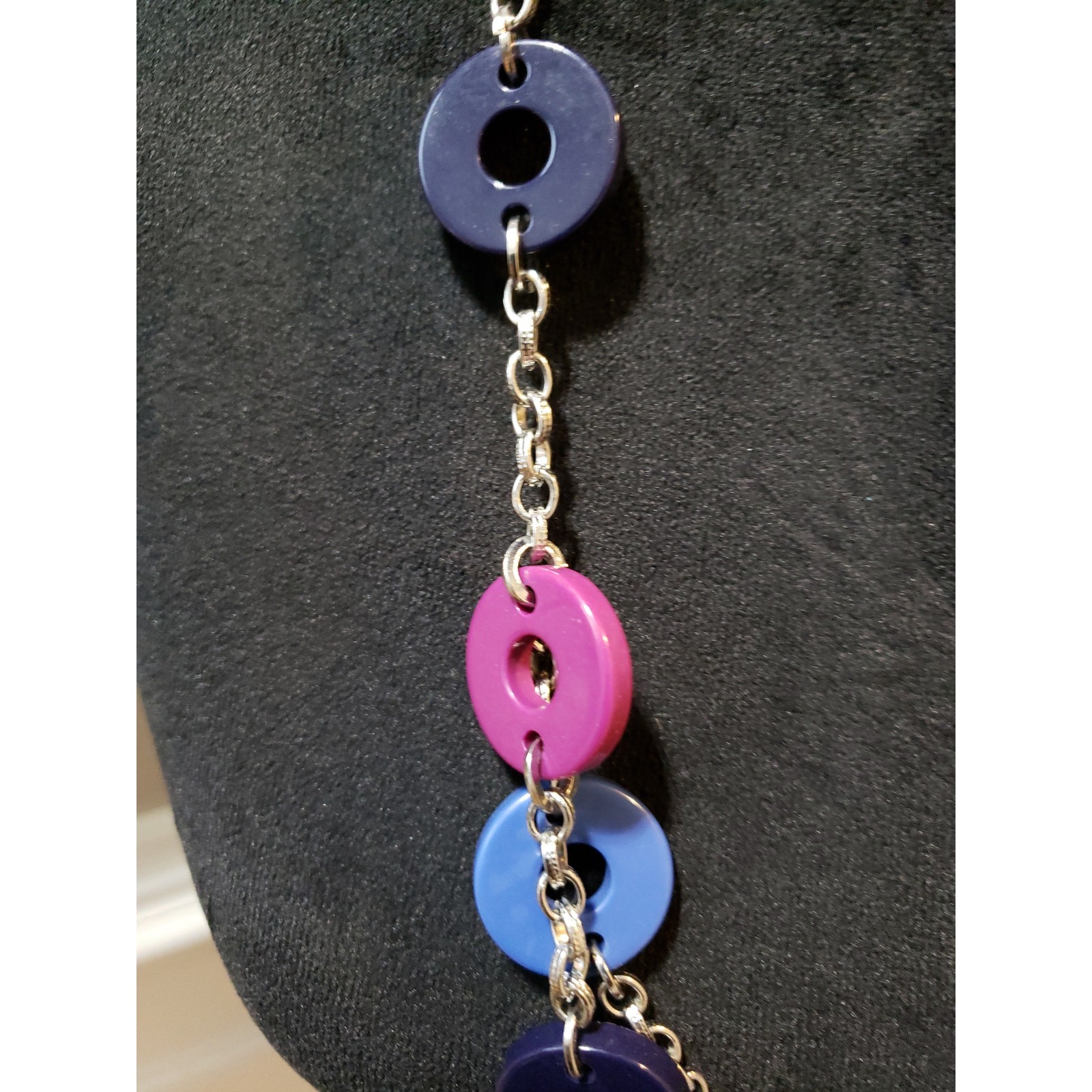 Women’s Multicolor Circle Link Necklace Pink Blue Purple Acrylic Lobster Clasp