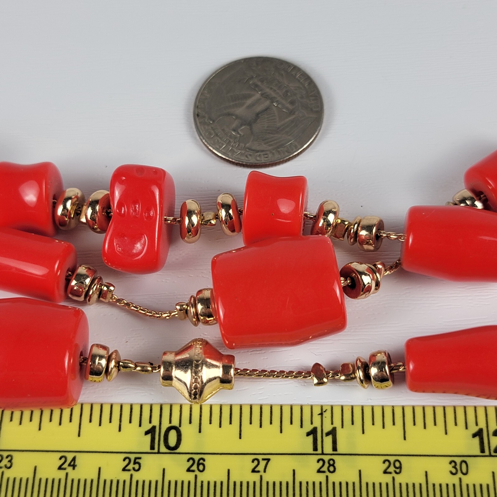 C1946 Double Row Orange And Gold Beaded Layered Necklace 20.5 Inch Lobster Clasp