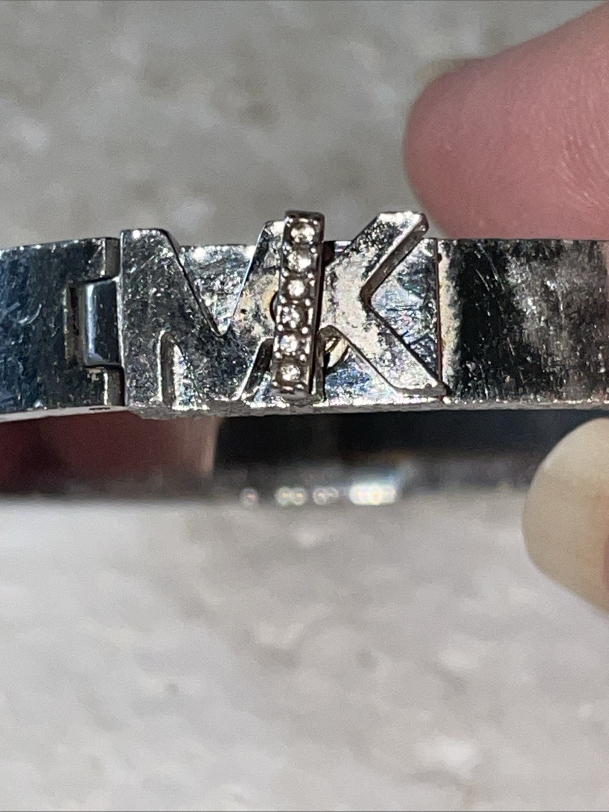 Michael Kors MK Logo Silver COLOR Bangle Bracelet With Crystals