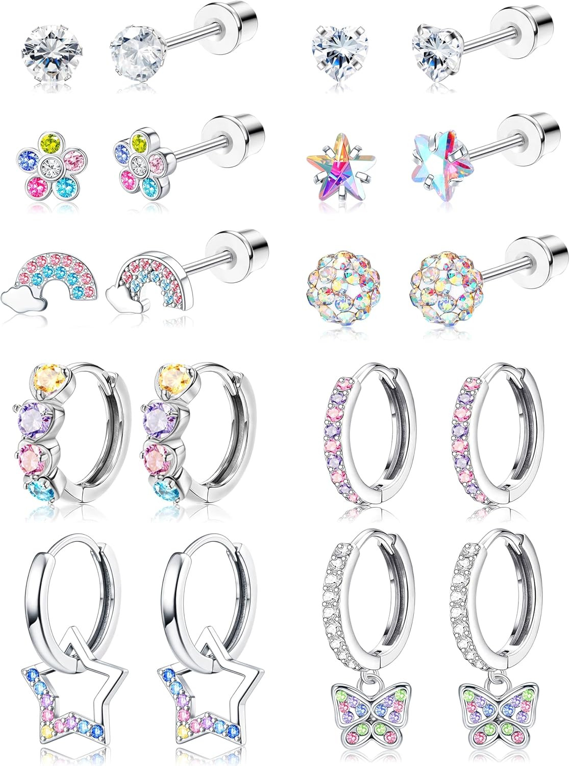 Hypoallergenic Flat Back Earrings Set Girls Kids Surgical Steel Sensitive Ears