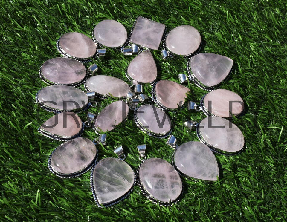 1-1000 Pcs Rose Quartz Pendant Wholesale Lot Bulk: Silver Plated Necklace WH-9