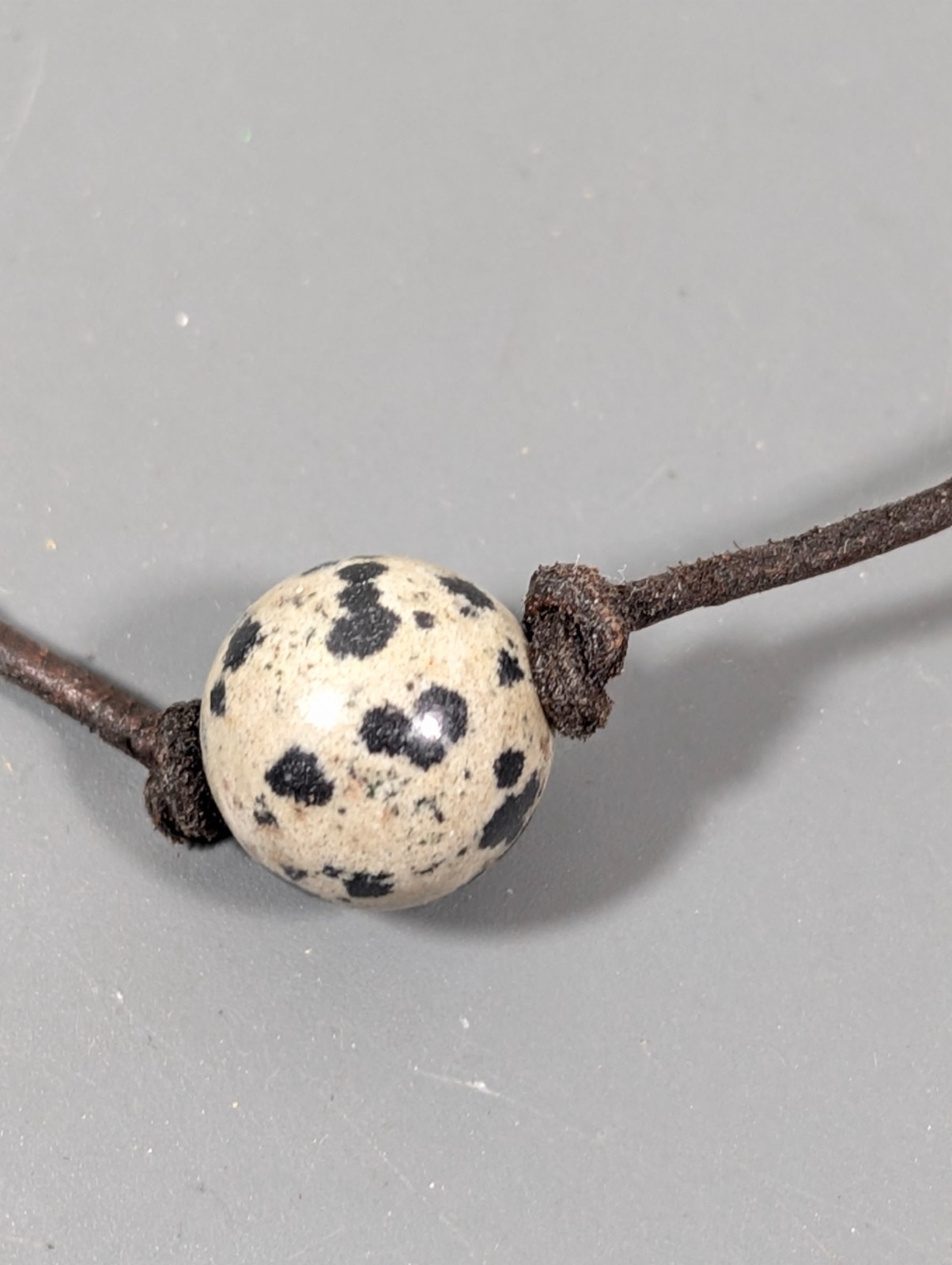 Canvas Spotted Dalmation Jasper Stone Brown Leather Cord Necklace Boho 17 in