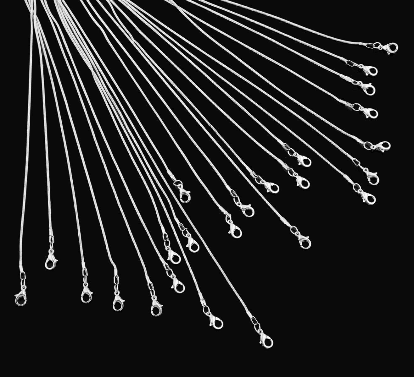 24Pcs 18 Inch 925 Silver Plated 1.2Mm DIY Snake Chain Charms Link Necklace with