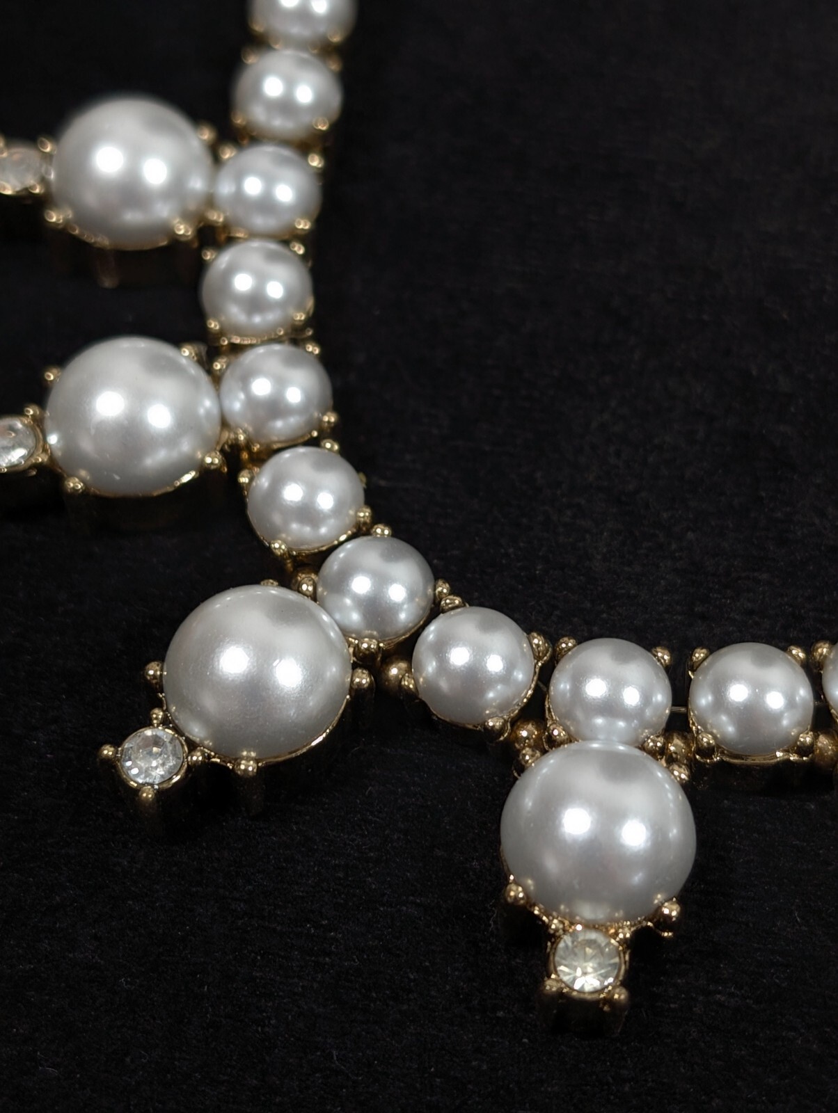 Gold Tone White Faux Pearl Rhinestone Tennis Statement Neckalce Bridal 17 in