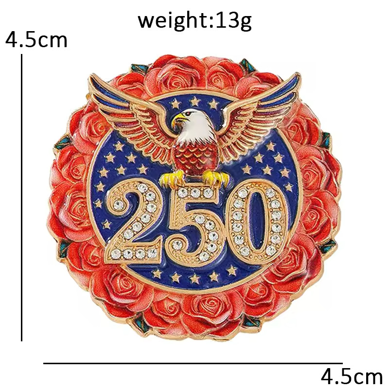 USA 250 Anniversary Eagle Brooch Enamel Rhinestone July 4th Patriotic Pin Badge