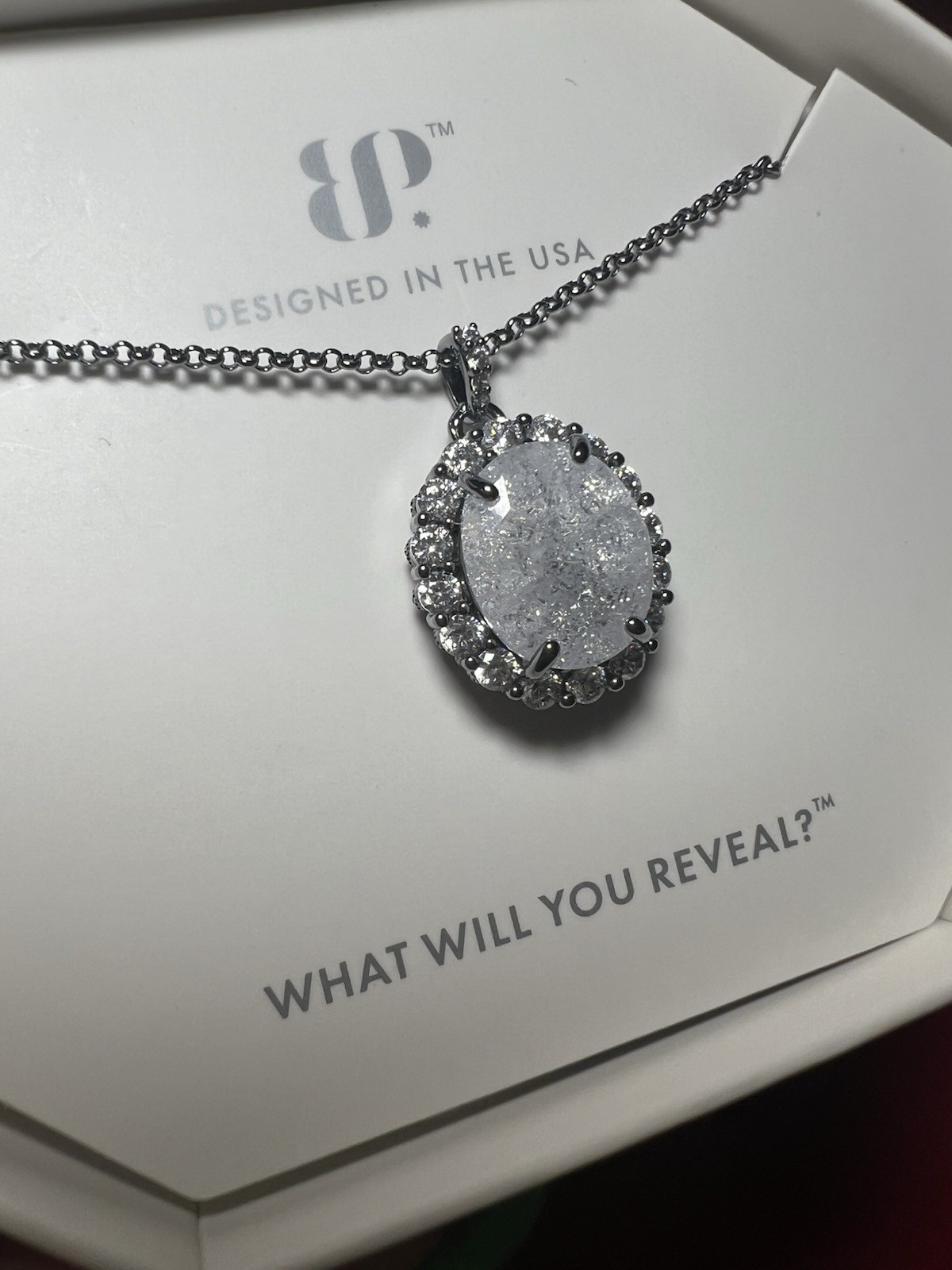 Bomb Party The 2424 Necklace RPB 7059 LC White Ice Crystal Hematite Plating