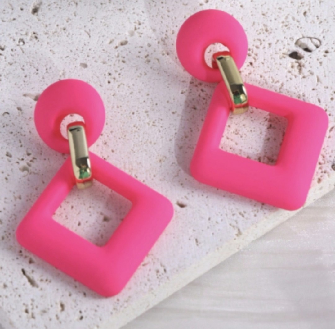 Earrings Colorful 1980s Jewelry Pink Barbie Core Orange Black White 80s Earrings