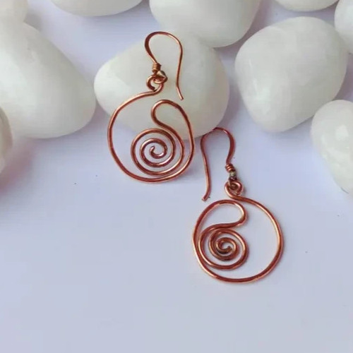 1 Pair Pure Copper Healing Spiral Hook Earrings, Jewelry Spiritual Kriya