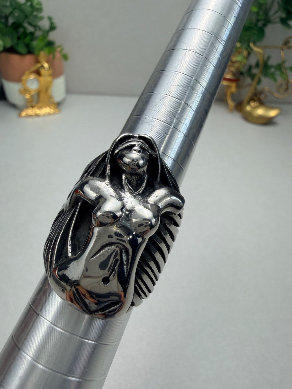 Stainless Steel Sculptural Nude Woman Art Ring Statement Biker Ring Unisex