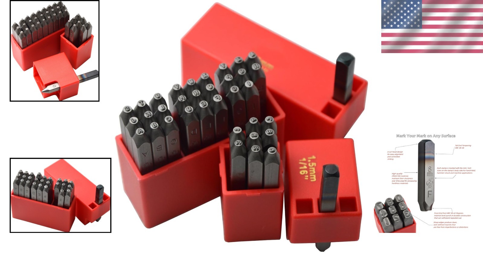Steel Stamp Uppercase Letters Number 1/16 1.5mm Kit