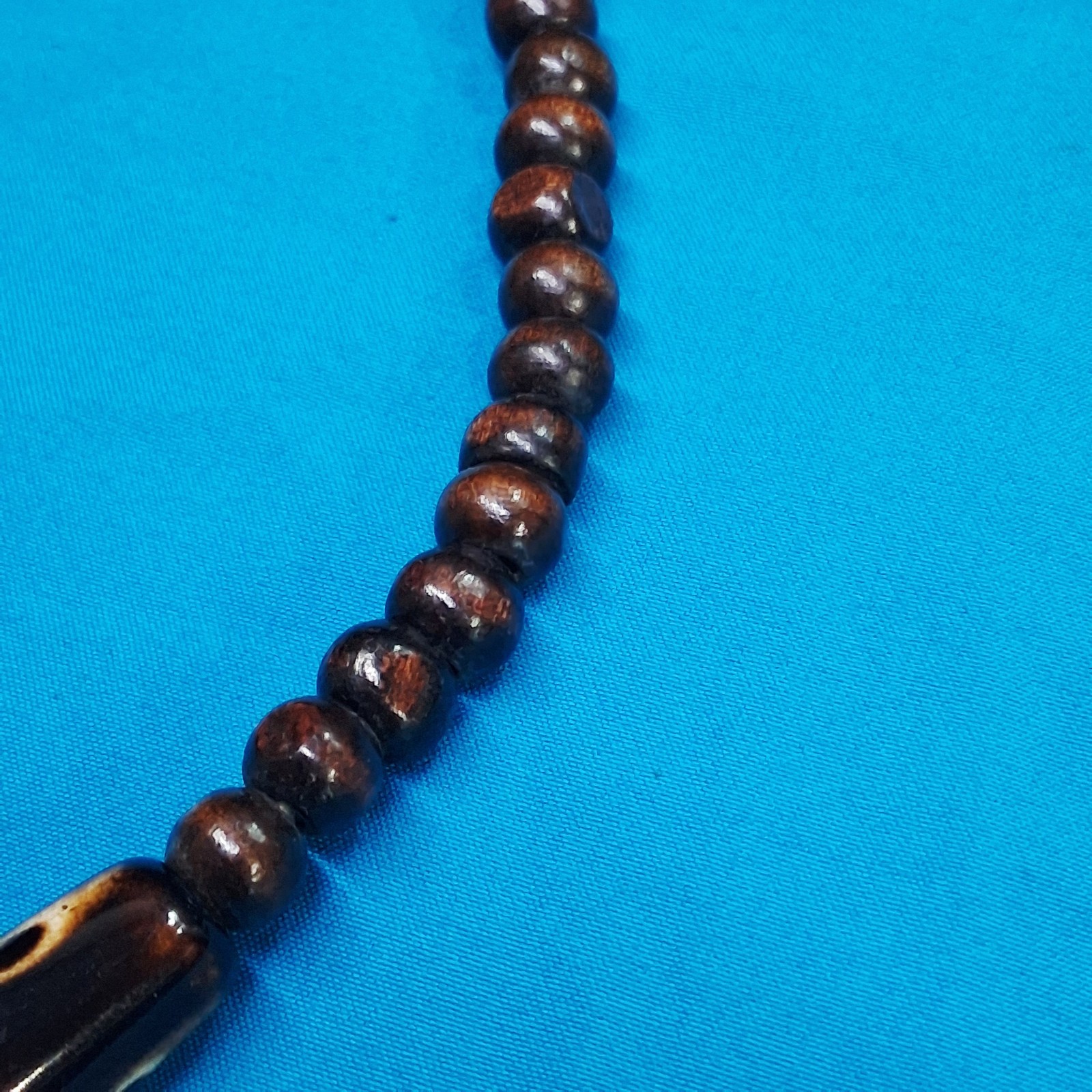Vintage Channel Set Wood Bead Dotted Design Statement Necklace