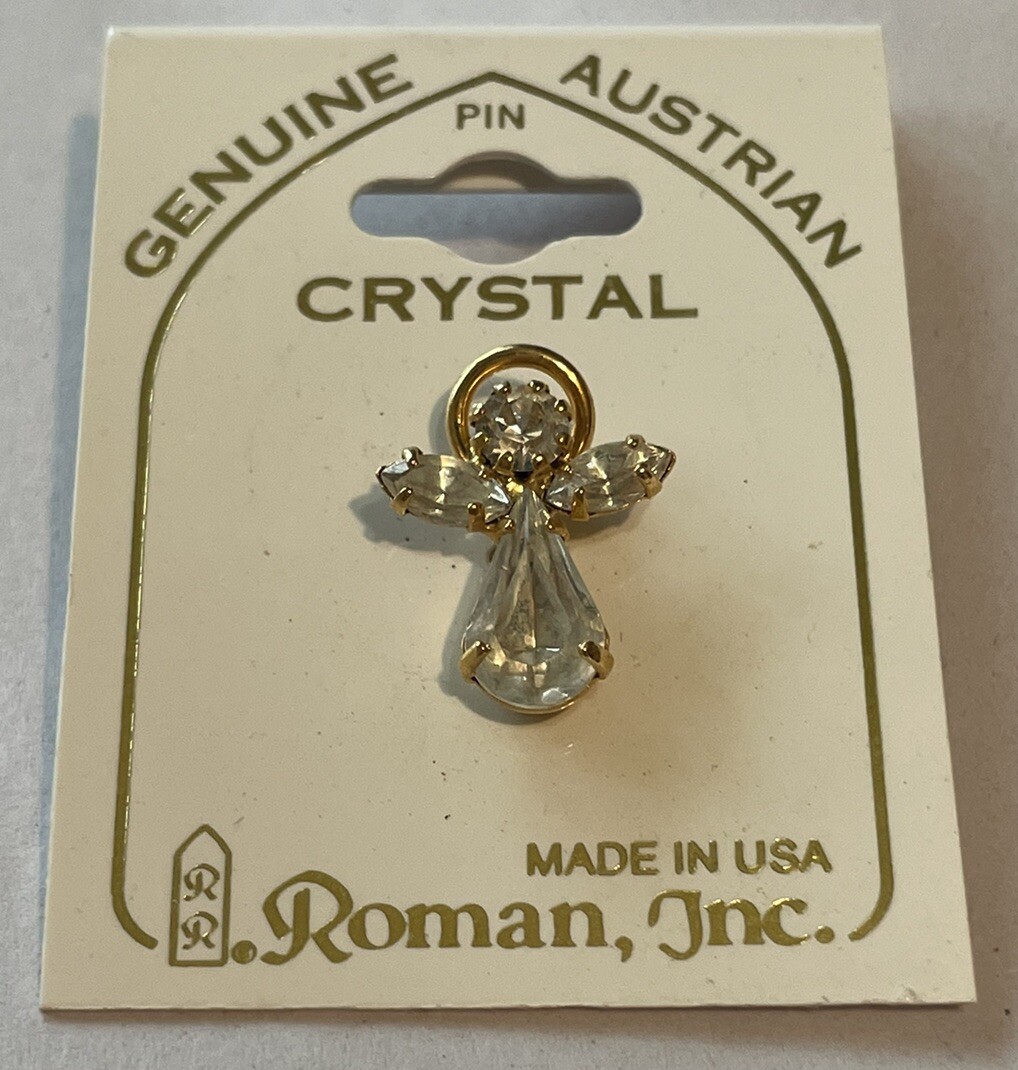 Vintage Roman Inc. Angel Pin with Genuine Austrian Crystal USA