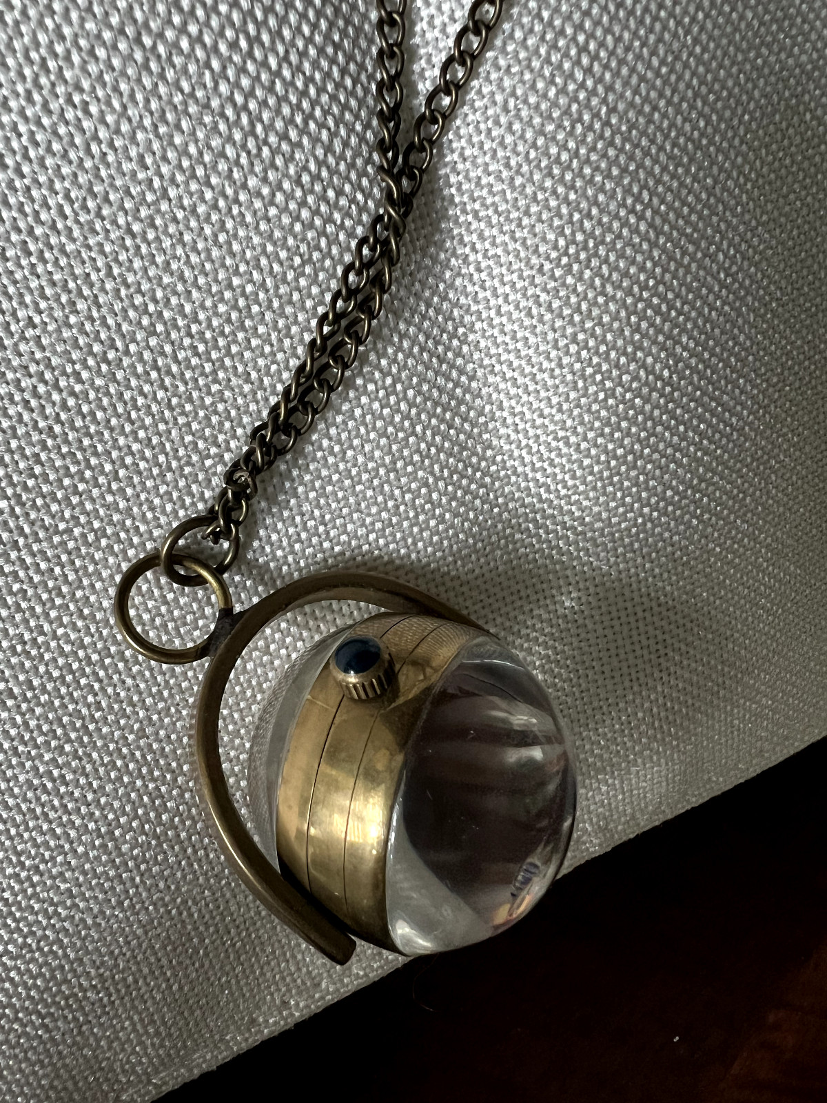Rare Vintage Necklace Watch Clock Gears Steampunk Heavy Brass Glass Ball Orb