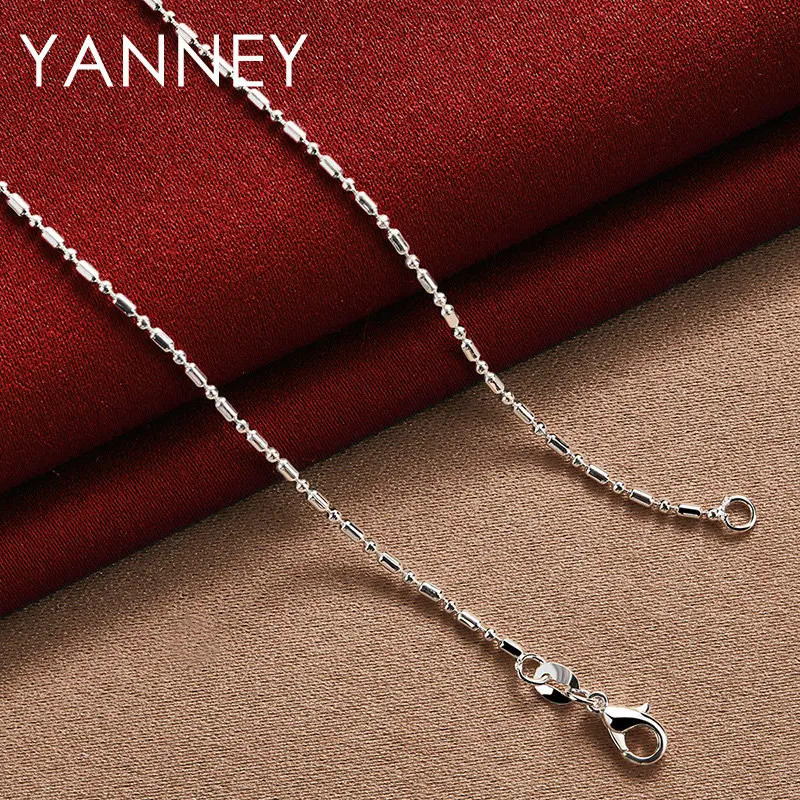Original Sterling Silver 16-30 Inches Bamboo Chain Necklace For Women Men.