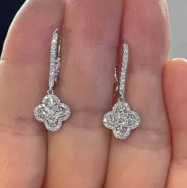 3 Ct Round Cut Simulated Diamond Drop Dangle Earrings 14K White Gold Over Silver
