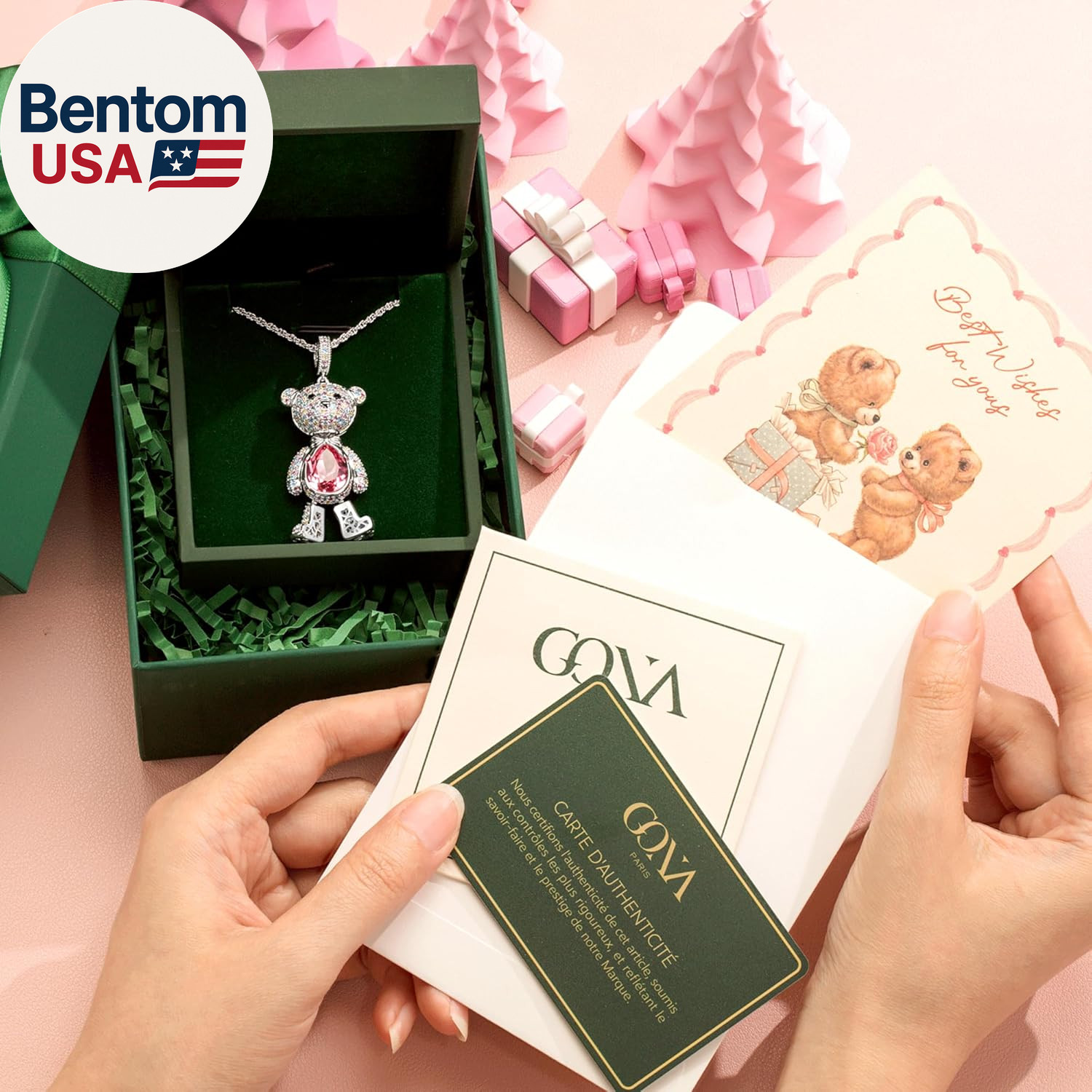 Teddy Bear Pendant Necklace for Girls – Created with Swarovski® Crystals, Movabl