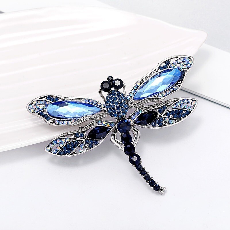 Fashion Crystal Vintage Dragonfly Brooch for Women Large Insect Pin Jewelry Gift