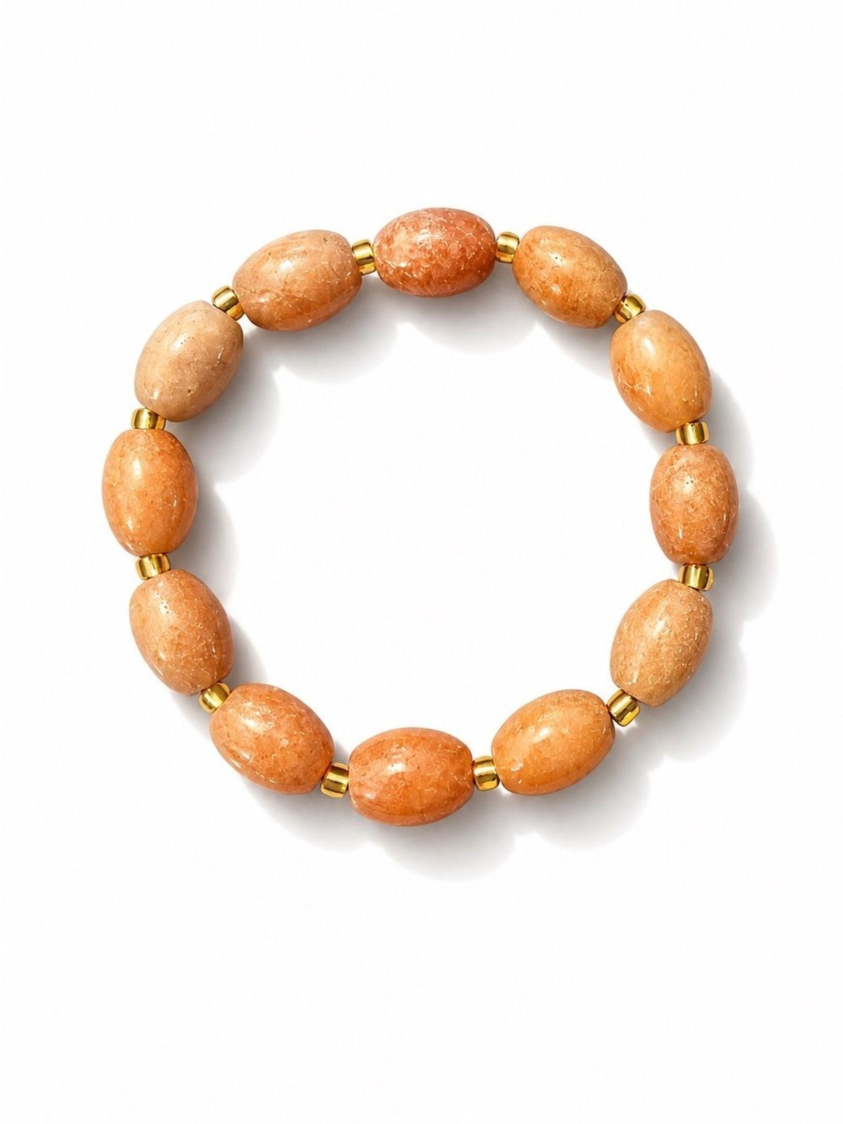 Elegant Peach Stone and Gold Bead Stretch Bracelet