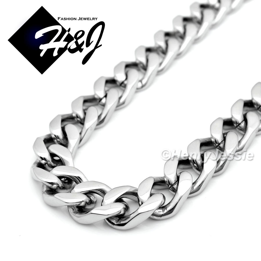 36″MEN Stainless Steel 9mm Silver Cuban Curb Chain BIG ICY CZ Cross Pendant*IP20