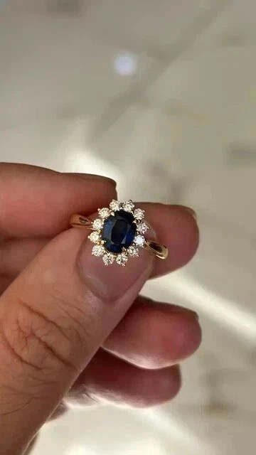 2Ct Oval Cut Simulated Blue Sapphire Halo Wedding Ring In 14k Yellow Gold Plated